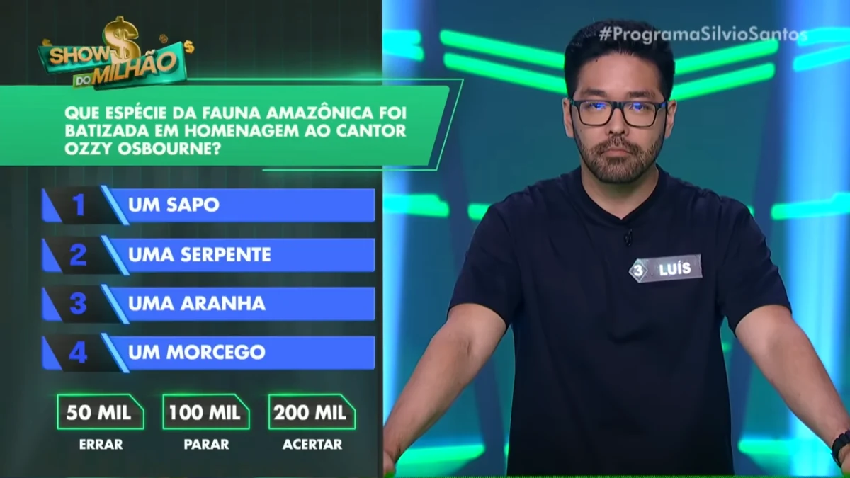 Pergunta sobre Ozzy Osbourne tira R$ 200 mil de participante no ‘Show do Milhão’